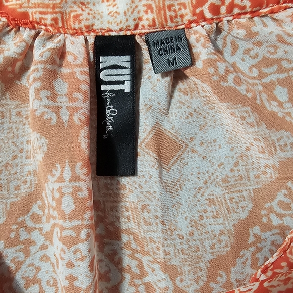 Kut From The Kloth | Orange Geometric Sheer Button Down Blouse - Picture 4 of 10